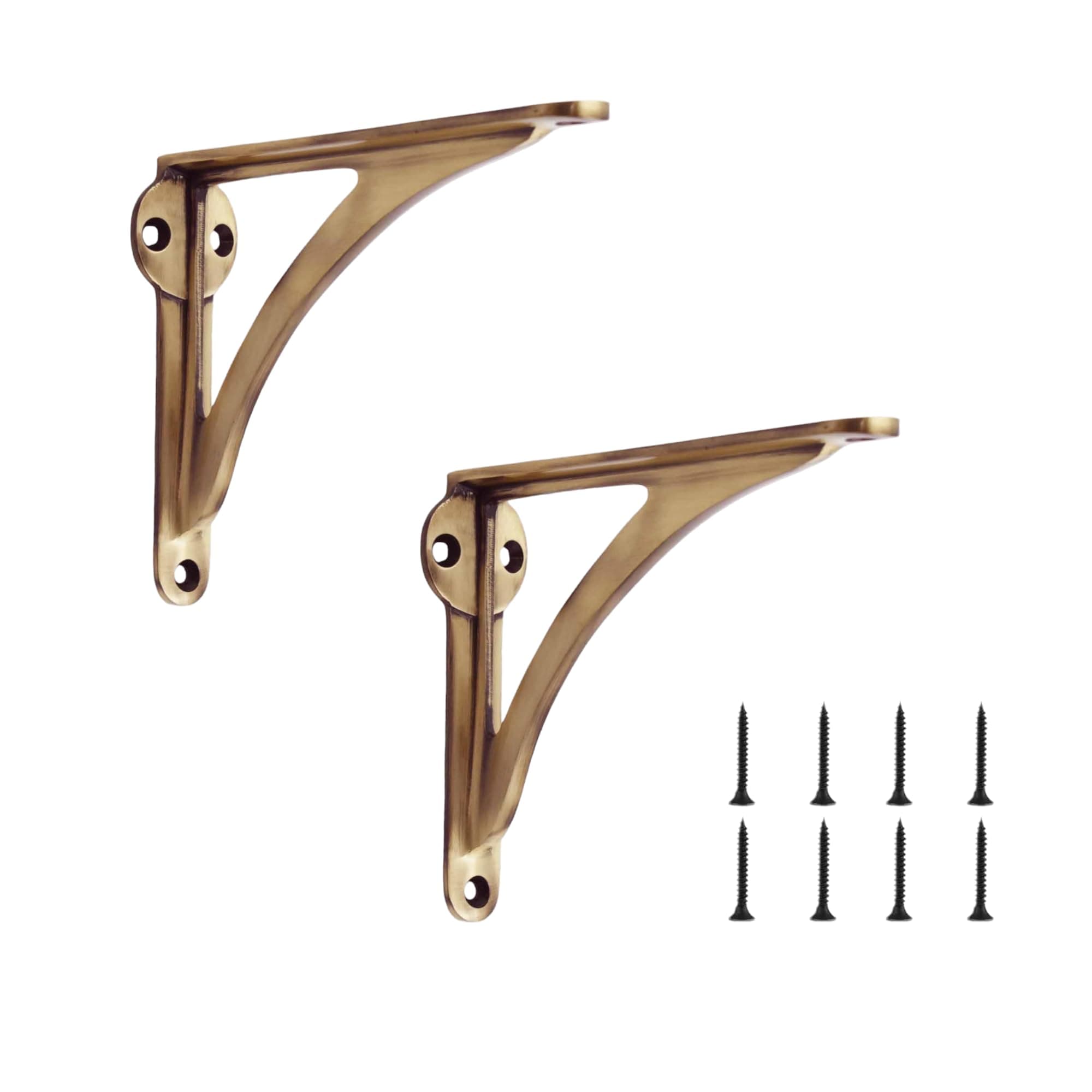 Decorative Brass Shelf Bracket | Antique Shelf Bracket for Shelving Modern L Shaped Design | Heavy Duty Sleek Shelf 8 Inches ( Pack of 2 )