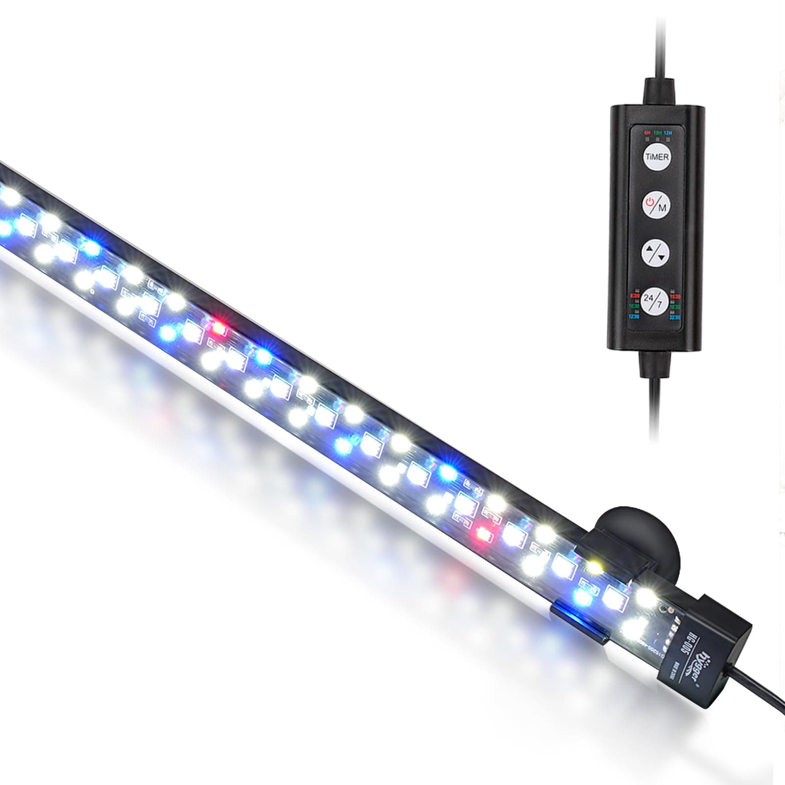 hygger 24/7 Mode Submersible Aquarium LED Light, Full Spectrum Hidden Fish Tank Light with 3 Rows Beads 7 Colors Auto On Off Sunrise-Daylight-Moonlight, Adjustable Timer Brightness