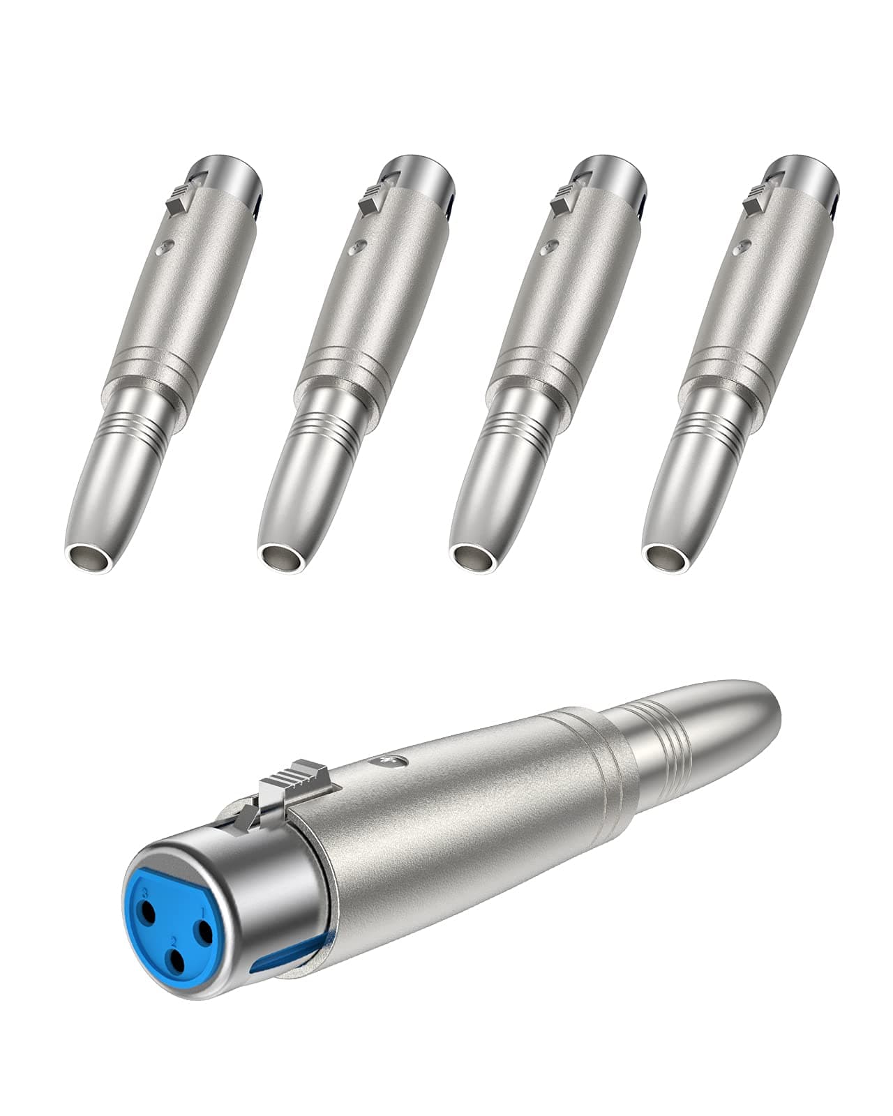 CableCreation [5-Pack XLR 3 Pin Female to 1/4" 6.35mm Female Socket Audio Adapter, Silver
