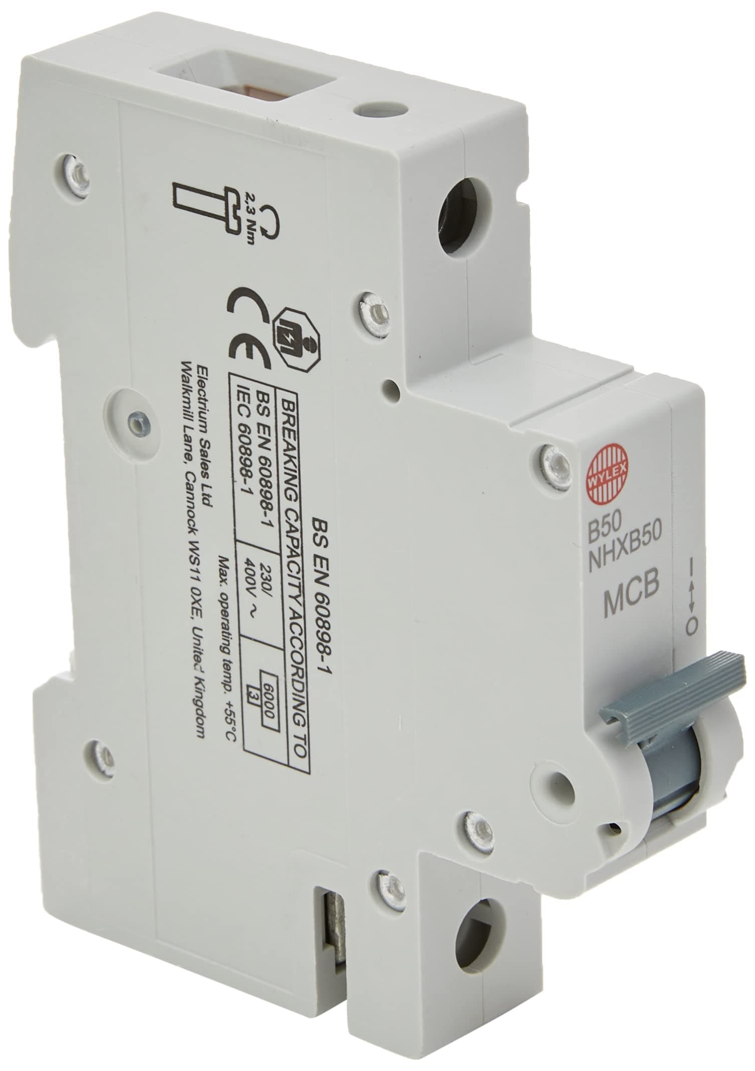 WylexNHXB50 50 Amp Single Pole Type B 230V 6kA Circuit Breaker MCB (NSB50)