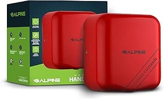 Alpine Industries Commercial Automatic Hand Dryer - High Speed Air Hand Dryer for Home, Restaurant, Bathroom, and High Traffic Areas. 1800 Watts / 110-120 Volts (Red)