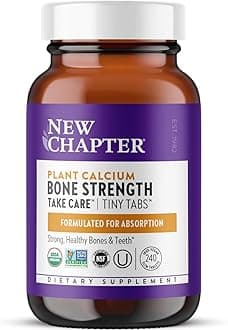 Calcium Supplement - Bone Strength Tiny Tabs Plant-Based USDA Organic Calcium with Magnesium, Vitamin D3+K2, for Bone Health & Joint Mobility, Heart Support, 905 mg dose - 240 Tiny Tabs