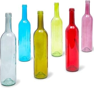 Juvale Wine Bottles - Decorative Colored Glass Bottles - Flower Vases & Centerpieces - Pack of 6, 750 mL, 2.8 x 12.75 in