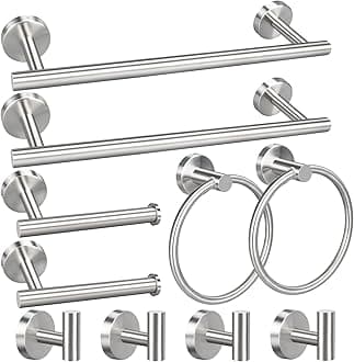Bathroom Hardware Set, 5/10/20pcs Matte Black/Brushed Nickel/Brushed Gold Stainless Steel Bathroom Hardware Set, Including 16" Hand Towel Bars, Toilet Paper Holders, Towel Rings, Robe Towel Hooks