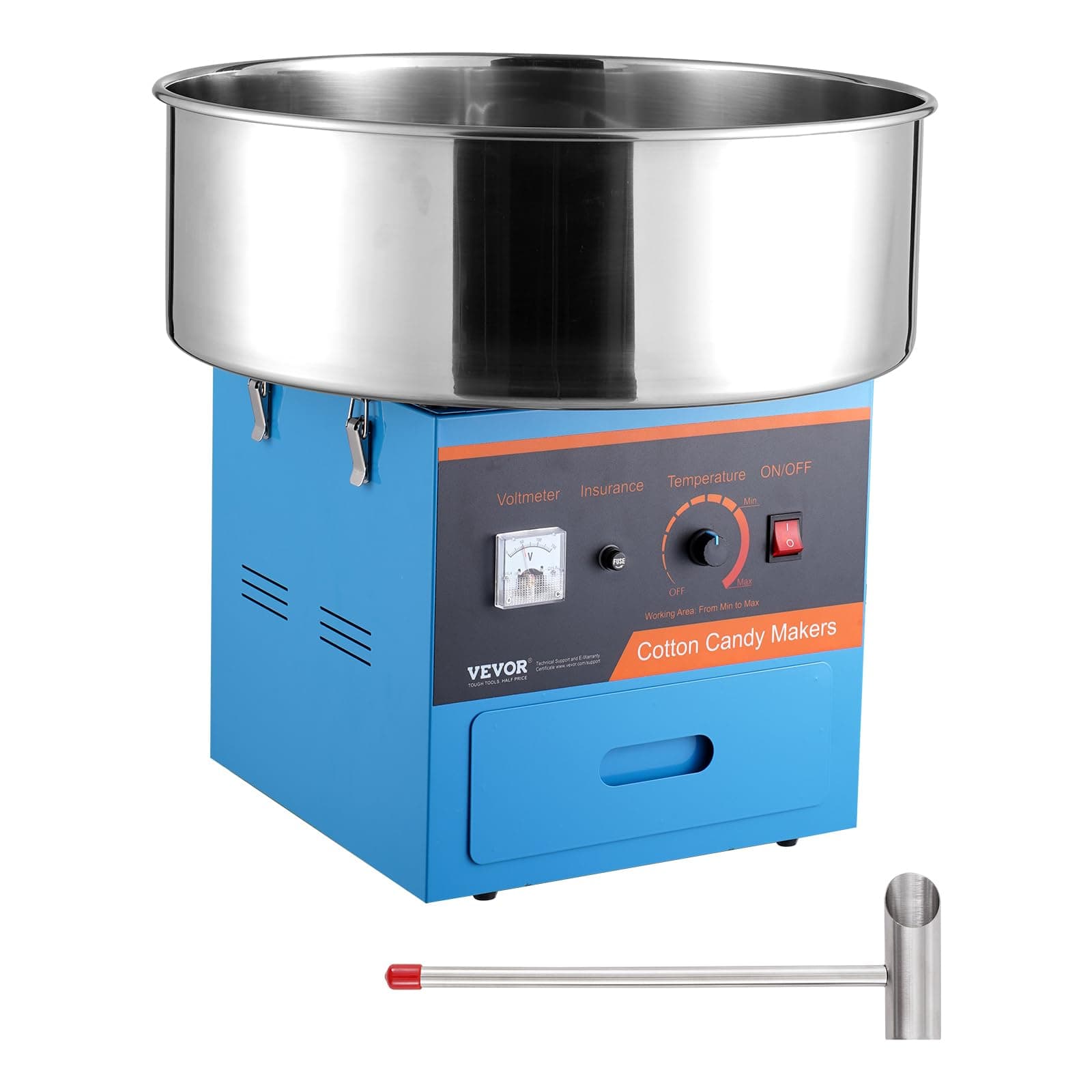 VEVOR Electric Cotton Candy Machine, 1000W Candy Floss Maker, Commercial Cotton Candy Machine with Stainless Steel Bowl, Sugar Scoop, and Drawer, Perfect for Home Kids Birthday, Family Party, Blue