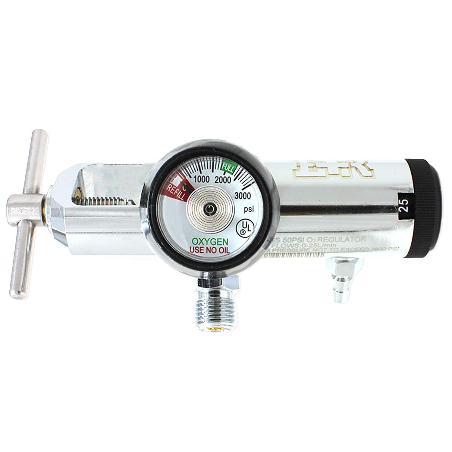 Ever Ready First Aid Oxygen Regulator CGA-870 Gauge Flow Rate 0-25LPM with 2 DISS Valves (All Brass)