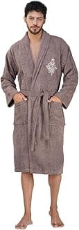 Rangoli Royal Bamboo Premium Bathrobe For Men | Ultra Soft Bamboo Yarn Lightweight Bathing Robes | 460 GSM Highly Absorbent & Quick Drying Luxurious Bath Gown | Knee Length Bath Robe - Brown