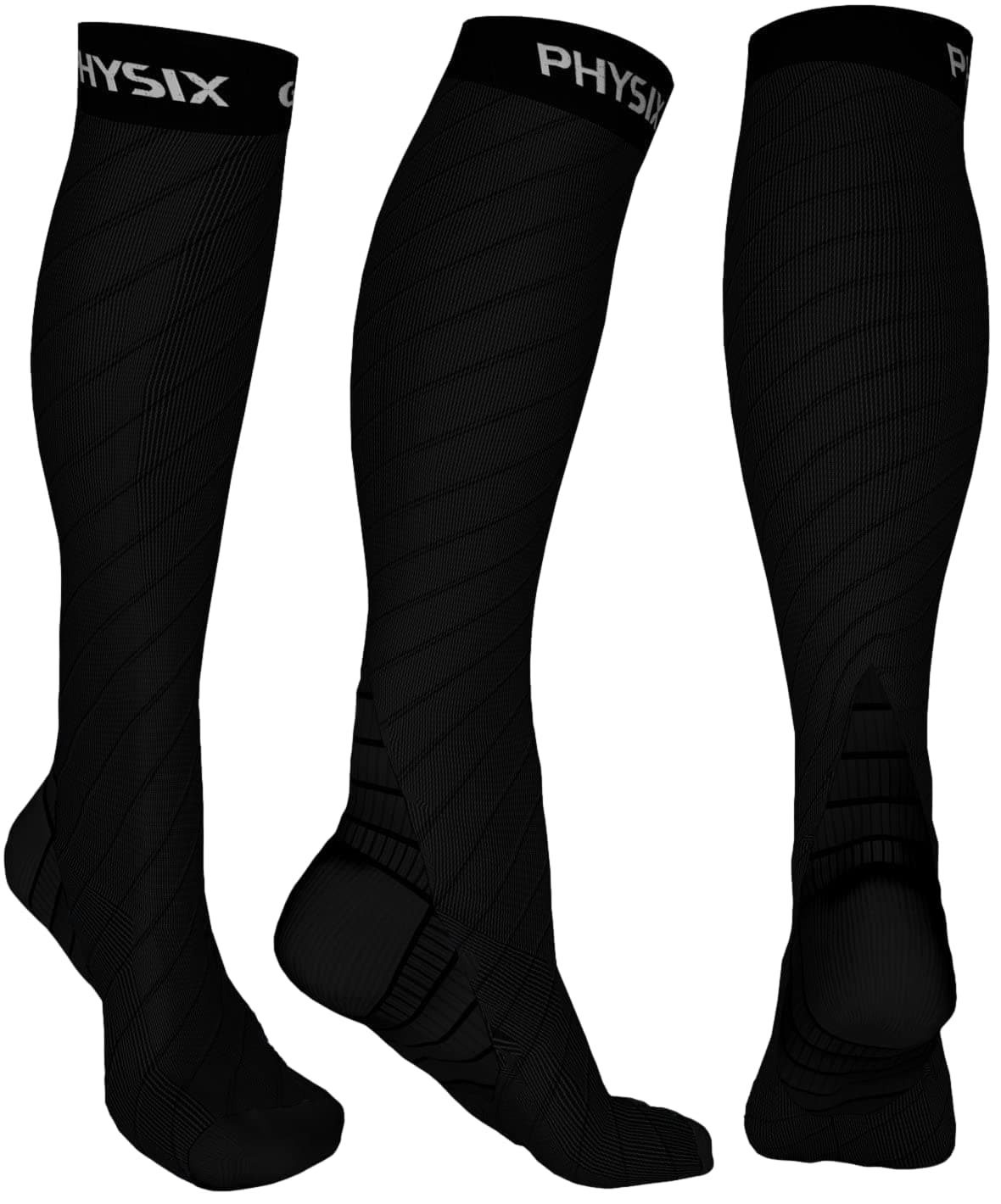 Physix Gear Compression Socks for Men & Women 20-30 mmhg Graduated Athletic for Running Nurses Shin Splints Flight Travel & Maternity Pregnancy - Boost Stamina Circulation & Recovery BLK L/XL (1 Pair)