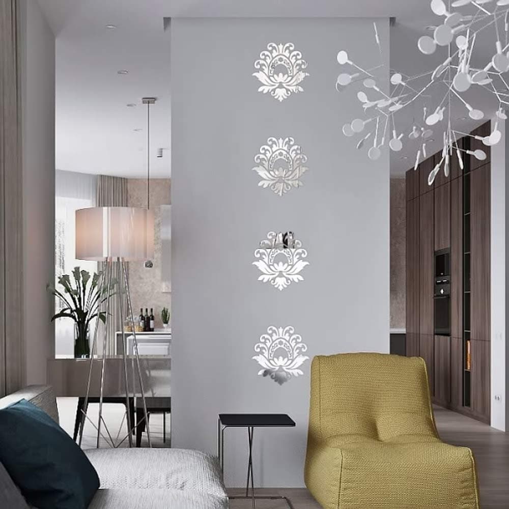 2Sets Mirror Stickers Sticker Bathroom Decor Room Decoration 3D Long Full Body Wall Mirrored Adhesive Paper Luxury Retro Vintage Antique Royal Palace Panel Mural Full Body Length Big Large Wallpaper