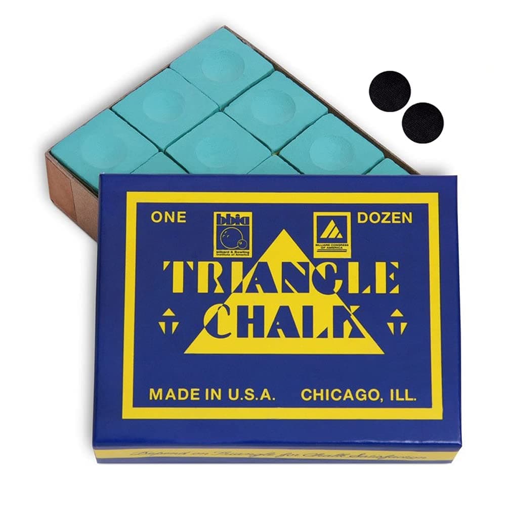 Triangle Billiard Pool Cue Chalk - 1 Dozen - Made in The USA + 2 pcs of Quality Billiard Pool Table Spots by Tweeten Fibre Co.