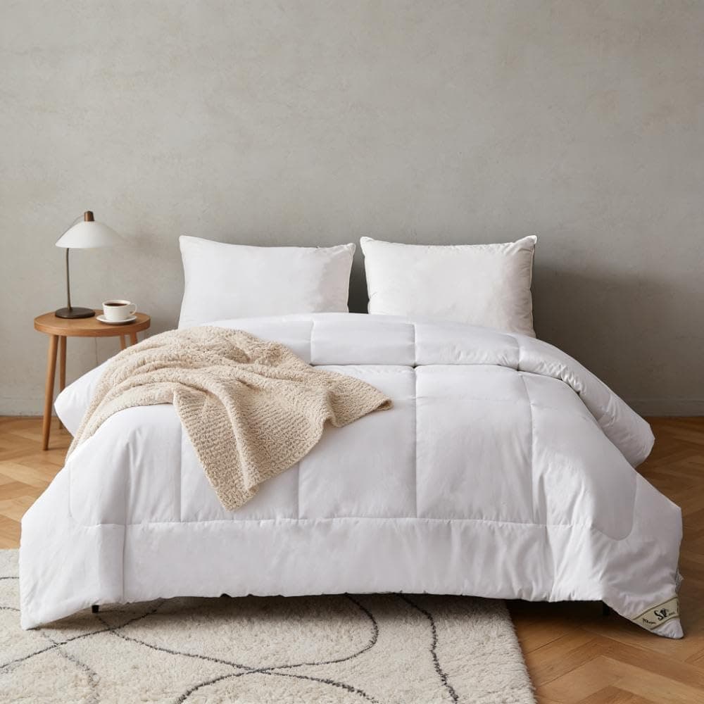 Simple&Opulence Down Alternative Comforter, Queen Size Duvet Insert with 100% Cotton Cover, Ultra-Soft Microfiber Quilted All Season Breathable Cooling Bed Comforter (Queen, White)