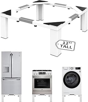 12" Height Heavy-Duty All Steel Washing Machine Stand Universal Washer and Dryer Pedestal, Adjustable19-29" Width/Length Laundry Pedestals for Washer and Dryer Stand（White）