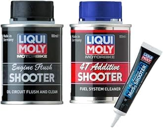 Liqui Moly Combo of 4T Shooter (80 Ml), Flush Shooter (80 Ml) and Mos2 Additive Shooter (20 Ml) for Motorbikes