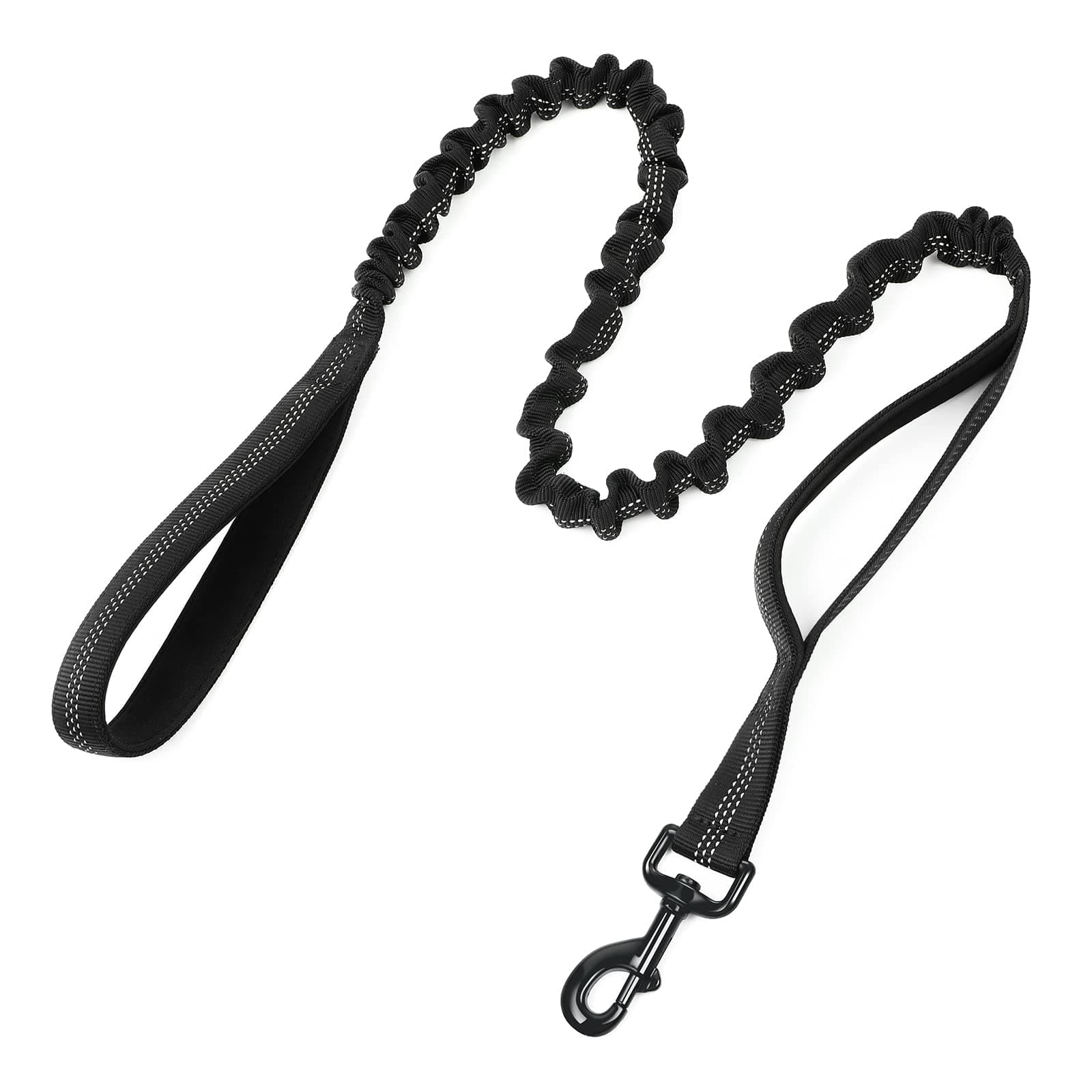 rabbitgoo Tactical Bungee Dog Leash with Shock Absorption, Military Training Leash with 2 Padded Control Handles for Medium Large Dogs, 5.2FT, Black