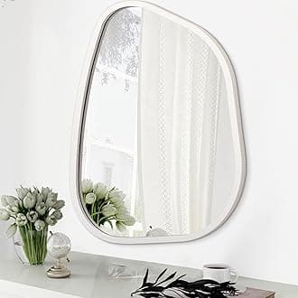 Asymmetrical Mirror Small 26"x18" Irregular Wall Mirror Modern Wood Frame Unique Shape Wall Mounted Vanity Artistic Mirror Decorative for Living Room Bedroom Bathroom Entryway Hallway