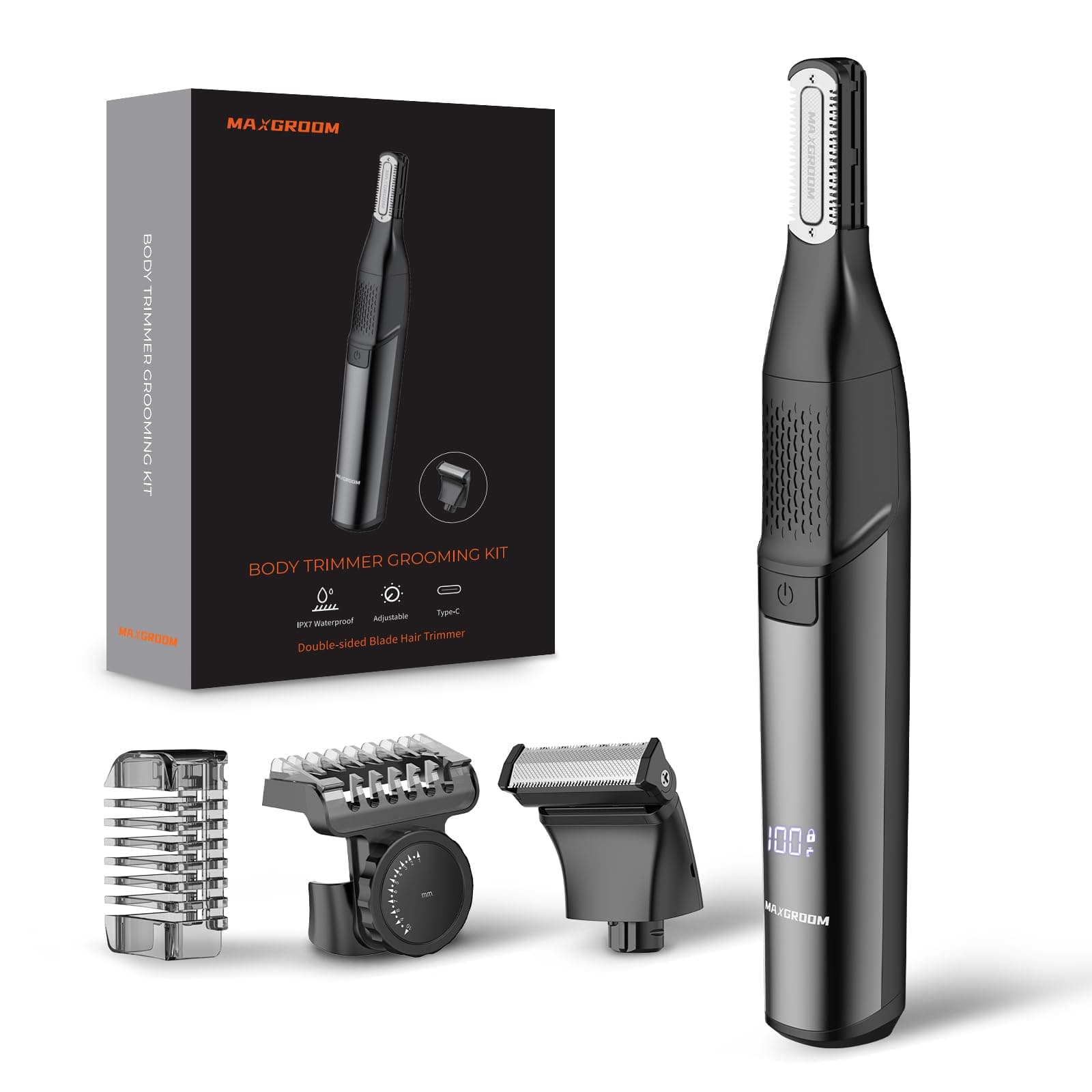 MAXGROOM مجموعة تجميل متعددة الوظائف ‎مع رؤوس قابلة للتبديل، مشط قابل للتعديل، تصميم مقاوم للماء - أداة تشذيب الجسم متعددة الوظائف المحدثة