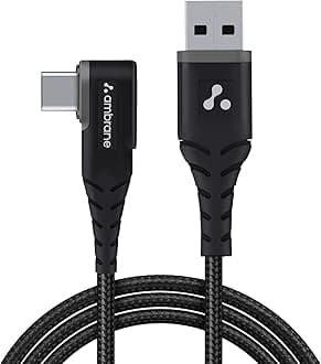 Ambrane Type C Mobile Charging Cable 3A Fast Charging, 1M, L Shaped Braided Cable, 480Mbps Data Transfer for Smartphones, Tablets, Laptops & Other Type C Devices (ABLC10, Black)