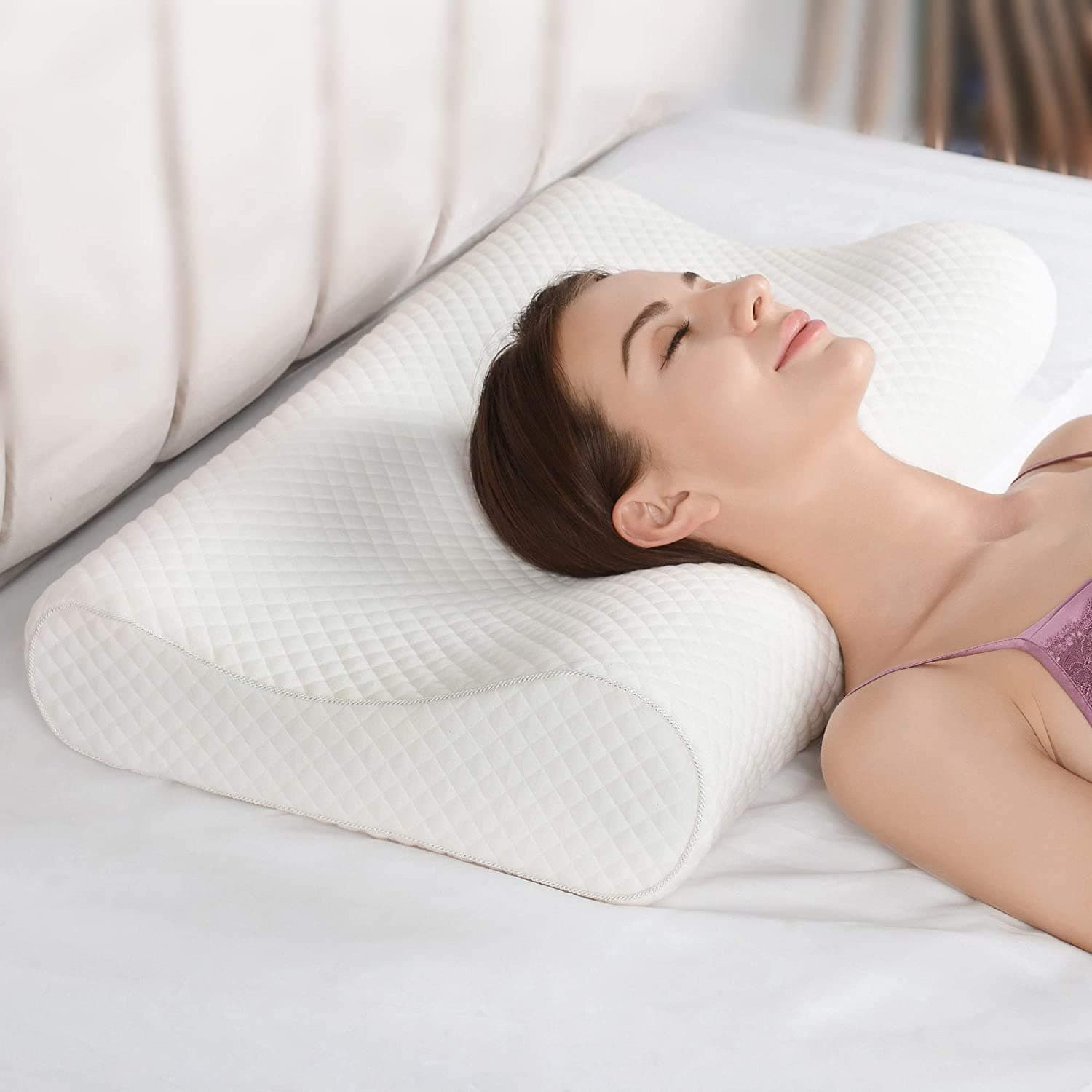 Memory Foam Pillow, Contour Cervical Orthopedic Memory Foam Pillows Supports Neck Pain and Shoulder Pain for Sleeping, Ergonomic Cervical Pillow Neck Support Pillow for Side Back