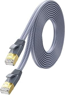 Ethernet Cable 20ft - Nylon Braided Flat High Speed Cat 7 Internet Cable LAN Cable Shielded Fast and Stable Ethernet Cord for Home and Office