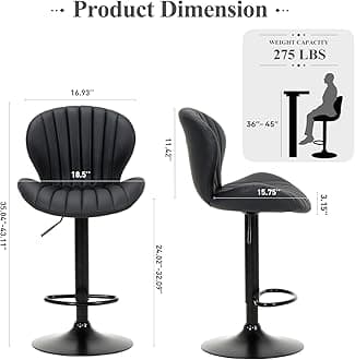 COLAMY Bar Stools Set of 1, Modern Swivel Bar Chairs, Adjustable Faux Leather Upholstered Barstools Counter Height with High Backrest for Bar, Kitchen Island, Dining Room, Black