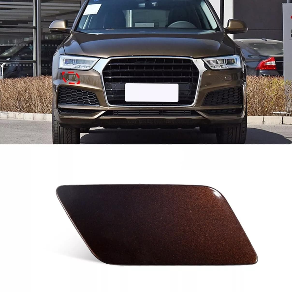 Front Bumper Headlight Washer Cover Cap for Audi Q3 2016 2017 2018 8U0955276E (Brown, Right)