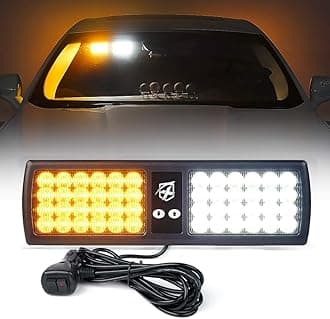 Xprite White Amber 48LED Visor Strobe Flashing Lights Interior Windshield Sunshield Hazard Warning Lights for Law Enforcement Emergency Vehicles Trucks