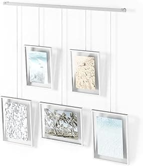 Umbra Exhibit Picture Frame Gallery Set, Adjustable Wall Collage Displays Five Photos (Two 4x6 and Three 5x7), Set of 5, White