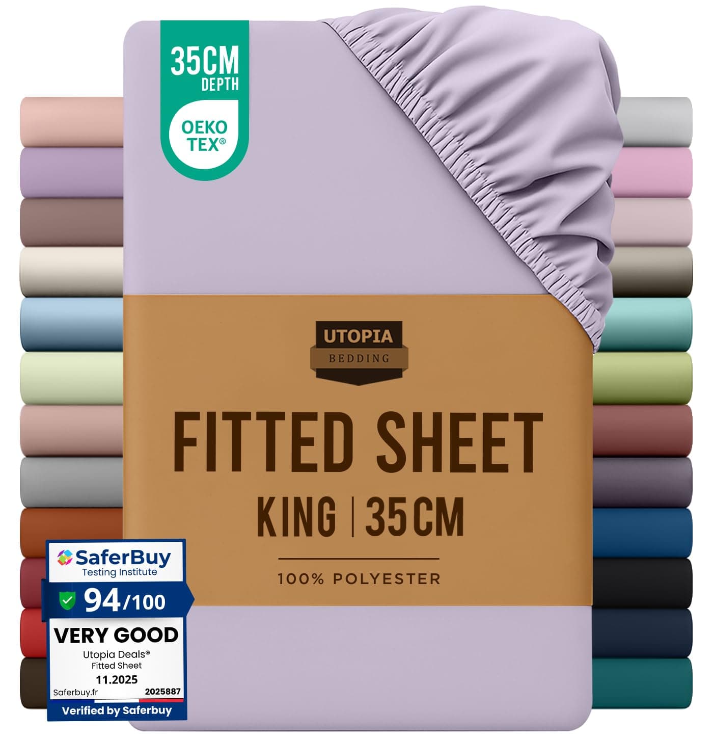 Fitted Sheet King, Lavender - Deep Pocket 14 inch (35 cm) - Easy Care - OEKO-TEX Certified - Soft Brushed Polyester Microfibre Fabric - Shrinkage and Fade Resistant - Bottom Sheet