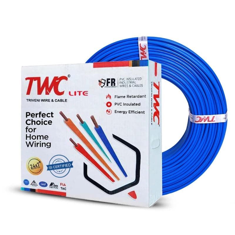 TWC Lite Blue 1 SQMM 180 METER | Copper Wire | HRFR (Heat Resistant Flame Retardant) Lead-Free Cable | Low Smoke Halogen-Free Wire for Home & Industrial Electrical Wiring