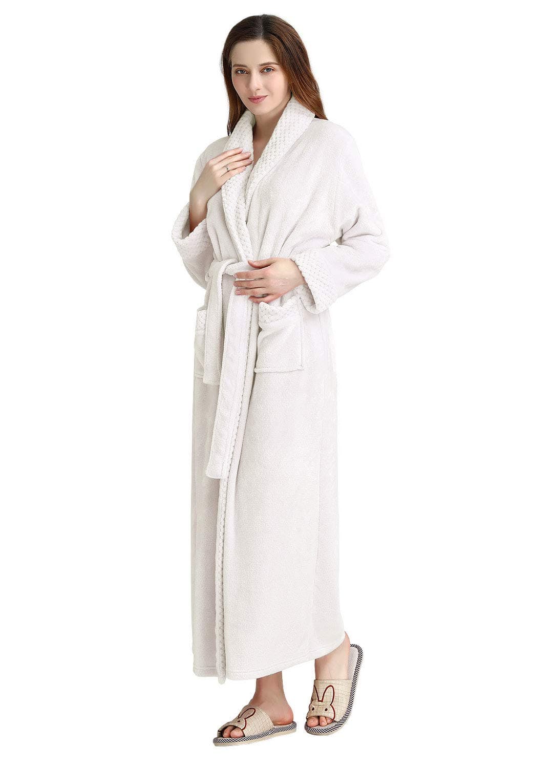 Hellomamma Long Bath Robe for Womens Plush Soft Fleece Bathrobes Nightgown Ladies Pajamas Sleepwear Housecoat