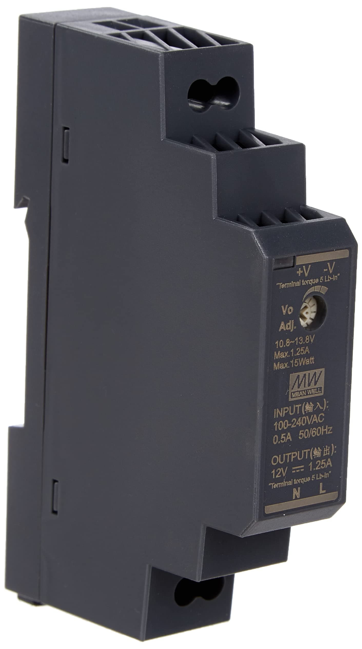 Top-hat Rail Power Supply 15 W 12 V 1.25 A; MeanWell HDR-15-12; DIN-Rail Transformer