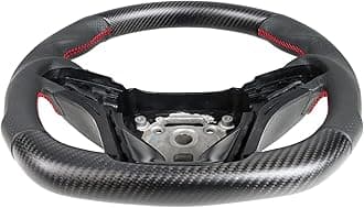 IKON MOTORSPORTS, Steering Wheel Compatible With 2012-2015 Chevy Camaro, Matte Carbon Fiber & Perforated Leather Steering Wheel Brushed Kit With Red Stitching