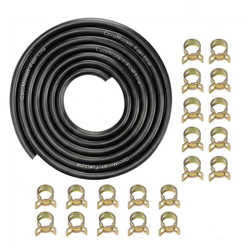1/4 Inch ID Fuel Line Hose 10FT 6mm 1/4" NBR Rubber Hose with clamps for Kawasaki Kohler Briggs & Stratton Small Gas Diesel Powersports Engines