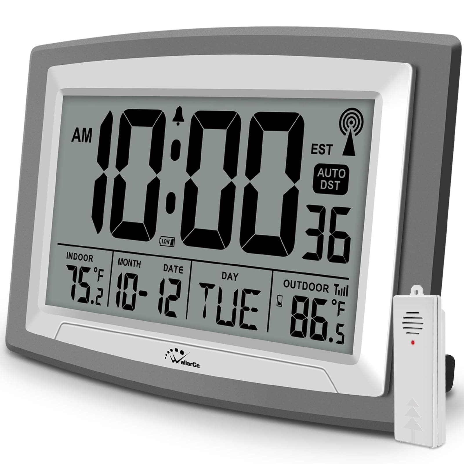WallarGe Atomic Clock with Outdoor and Indoor Temperature - 12.5 Inch Self-Se...