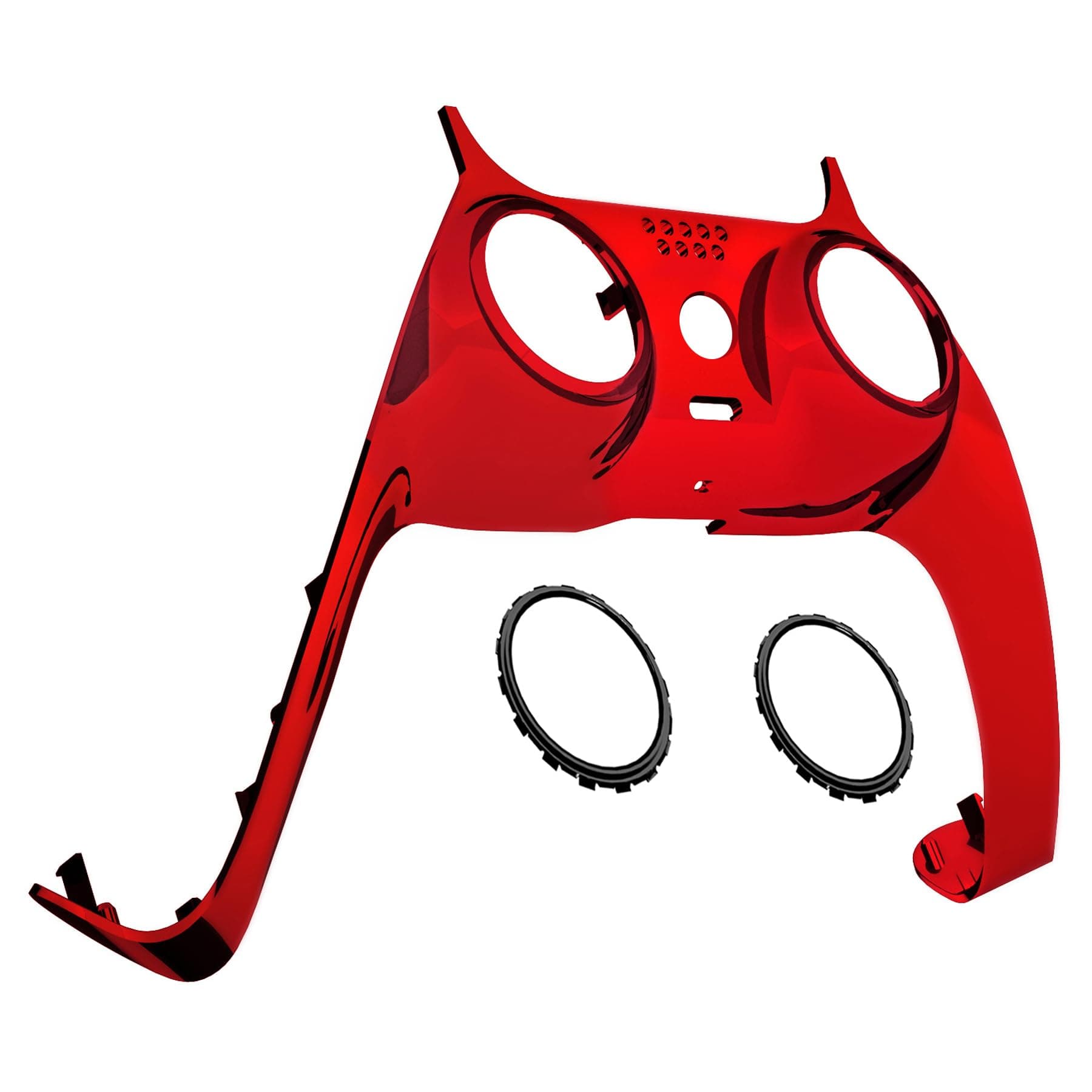 eXtremeRate Chrome Red Glossy Decorative Trim Shell Compatible with p s 5 Controller, DIY Replacement Clip Shell, Custom Plates Cover Compatible with p s 5 Controller with Accent Rings