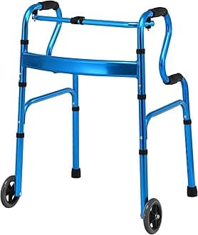 Goplus 3-in-1 Stand-Assist Folding Walker with 5" Wheels, Heavy Duty Walking Mobility Aid Supports up to 440lbs, Can be Used as Toilet Safety Rail, Narrow Drive Walkers for Seniors Elderly Adult
