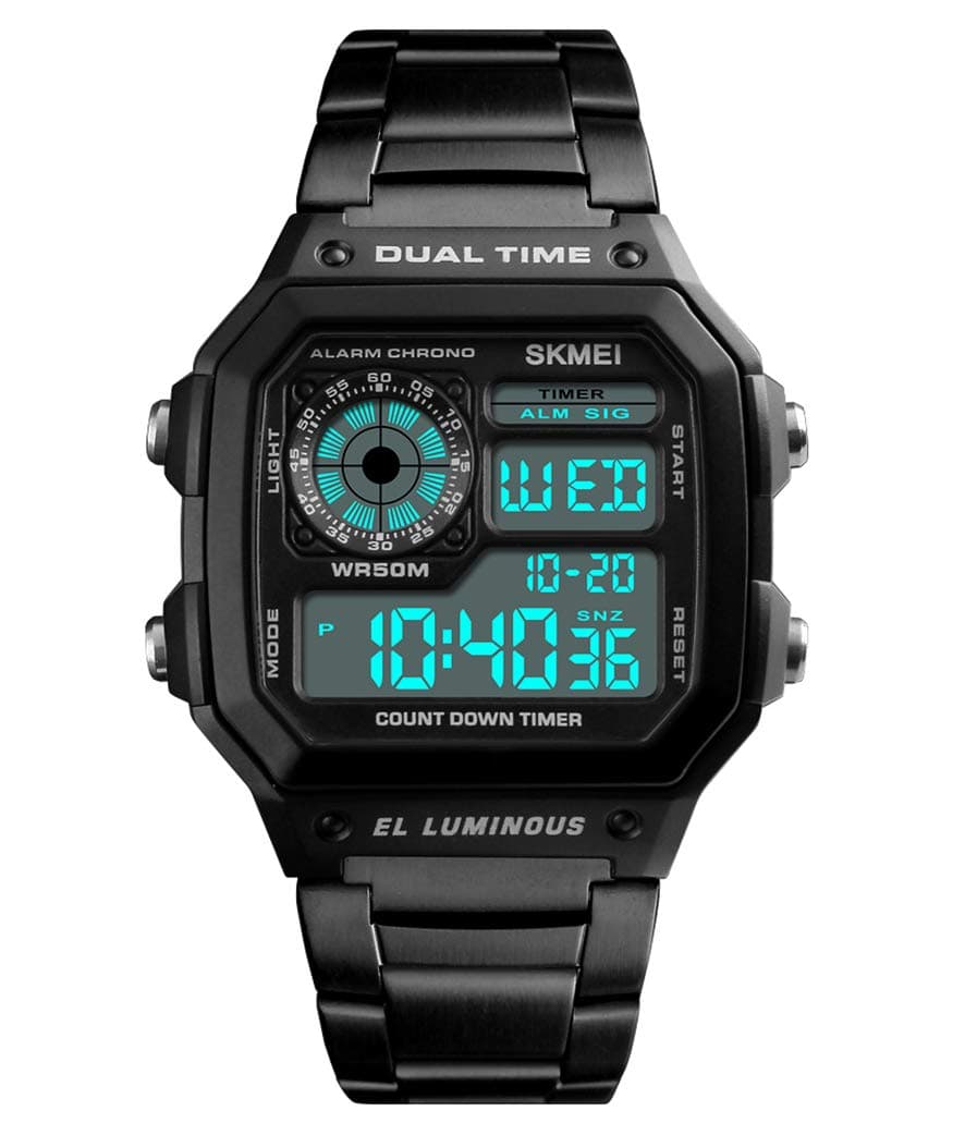 YOOTENSkmei Quartz Movement Multi-Function Digital Black Dial Men's Watch With Stainless Steel Band