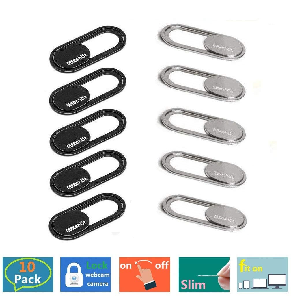 sunshot Webcam Cover 0.027inch (0.7mm) Ultra Thin Web Camera Cover for Laptop Macbooks PCs Tablets Smartphone, Protect Your Privacy Stops Webcam Spying (10 Pack)