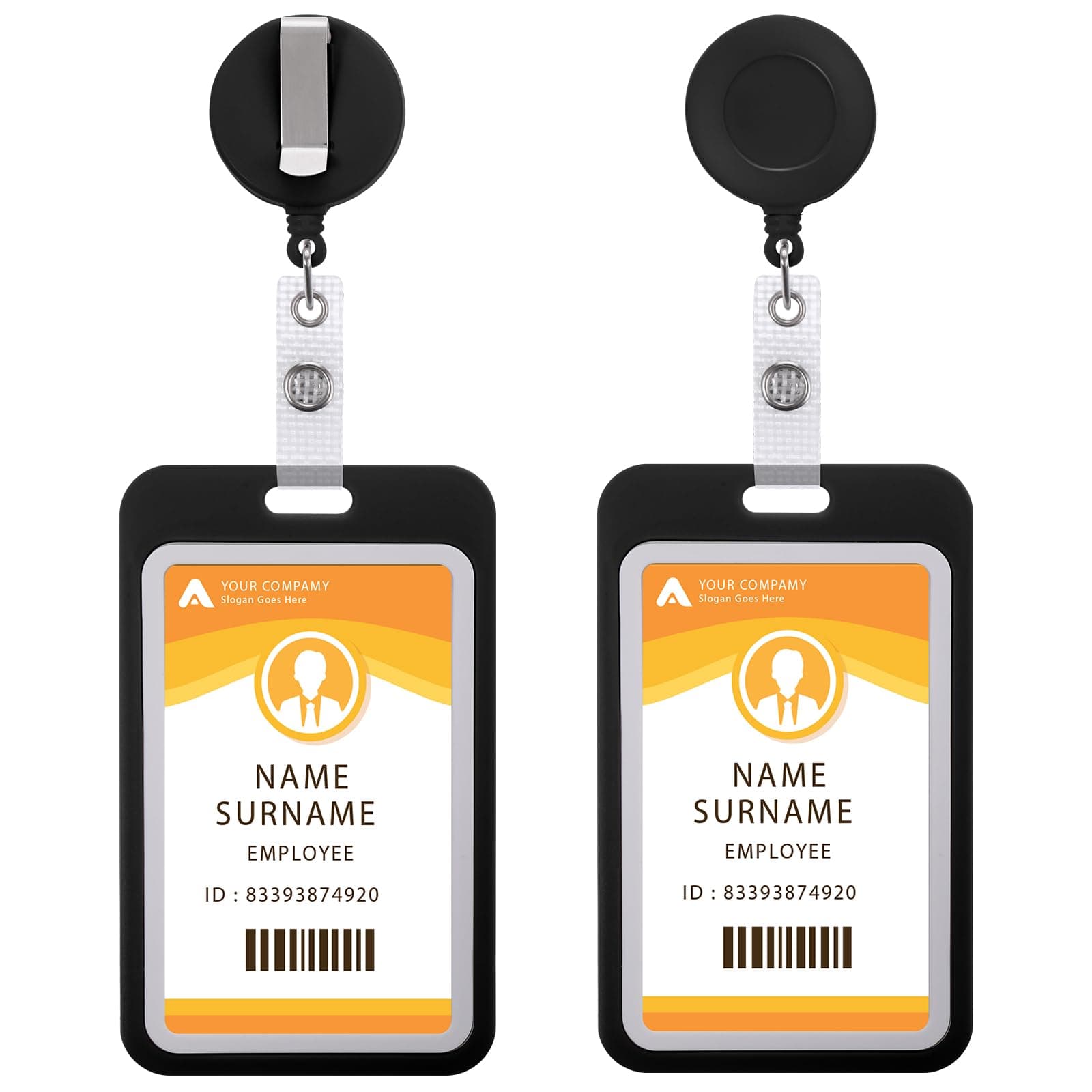 Bewudy 2 Pcs Hard Plastic ID Badge Holders, Retractable Badge Holder Reel Clips with Badge Holders, Identity ID Badge Holder Case for Nurse Doctors Teacher Office School Supplies