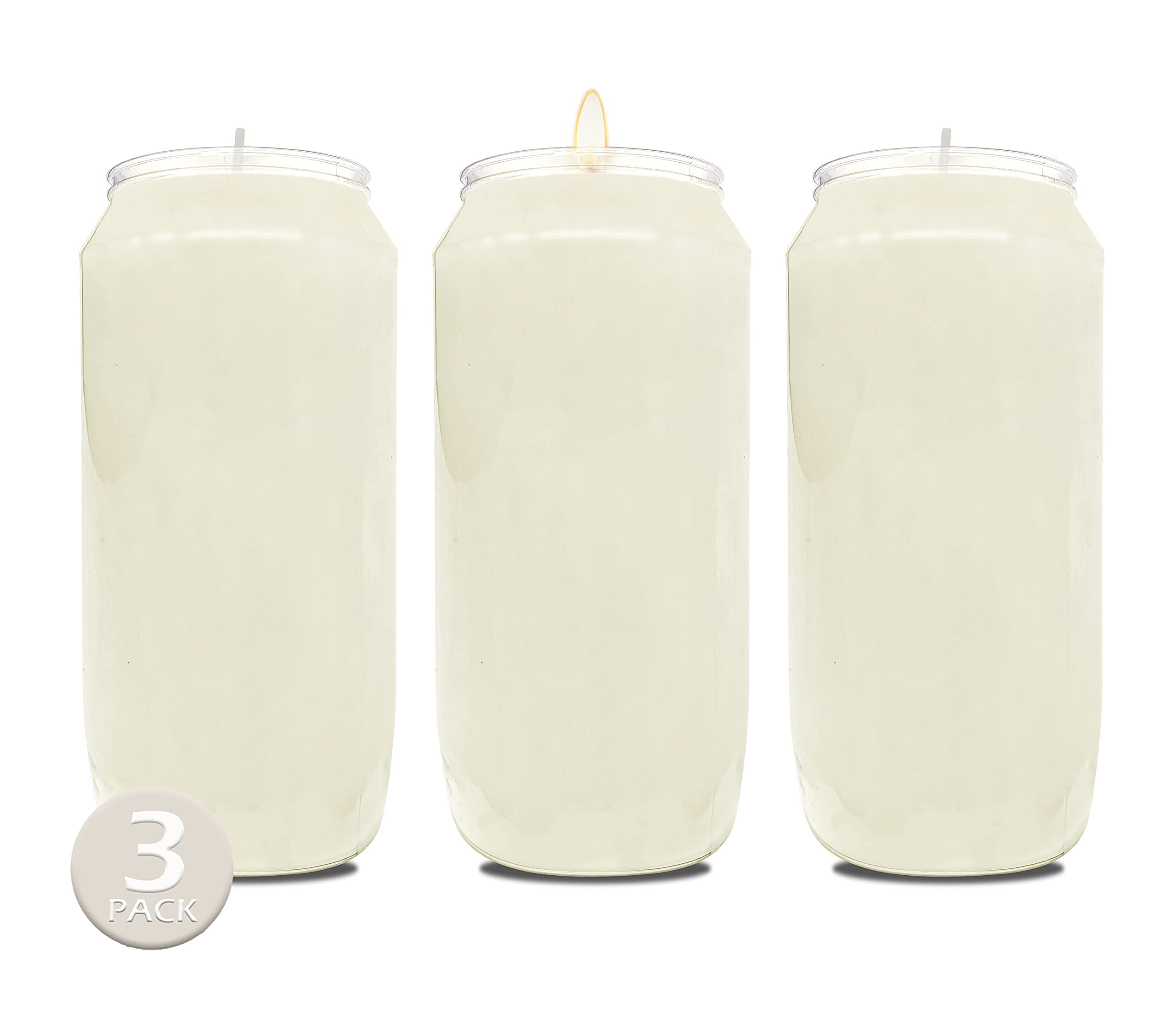 Hyoola 7 Day White Prayer Candles, 3 Pack - 6" Tall Pillar Candles for Religious, Memorial, Party Decor, Vigil and Emergency Use - Vegetable Oil Wax in Plastic Jar Container