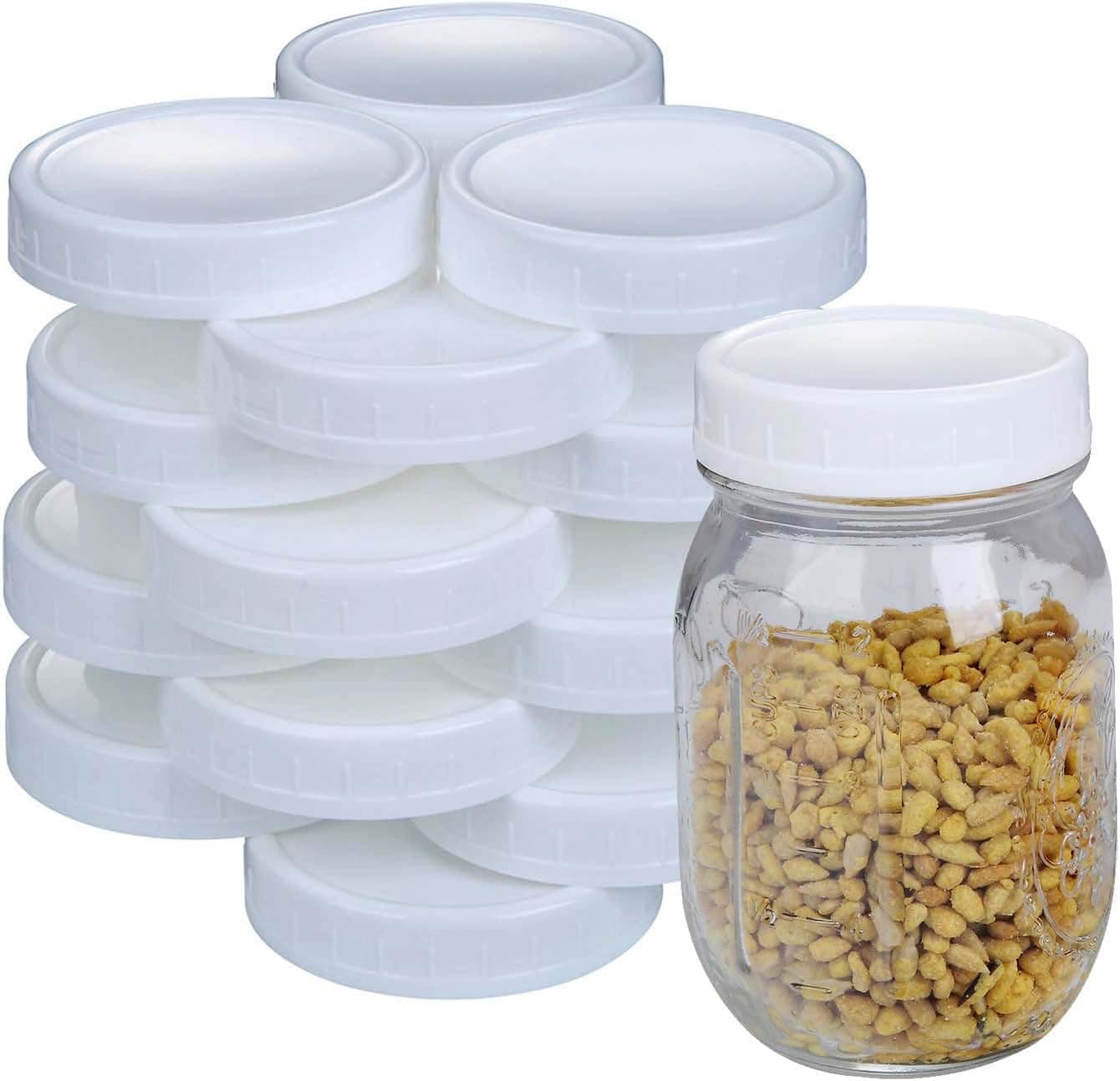 2 Dozen Regular Mouth Lids Mason Jar Lids Plastic Storage Caps for Mason Canning Jars and More, Standard, Dia 70mm, White
