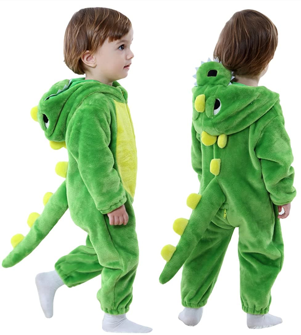 Toddler Infant Dinosaur Costume Flannel Hooded Onesies Soft Animal Romper Outfits Gift