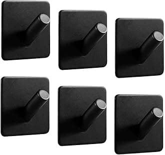 Wall Hook Adhesive (Pack Of 6)-Stick on Bathroom/Room/Door/Kitchen -Heavy Duty for Hanging Towels, Robes, Coats, Keys,Calendars (Diagonal Black Hooks)
