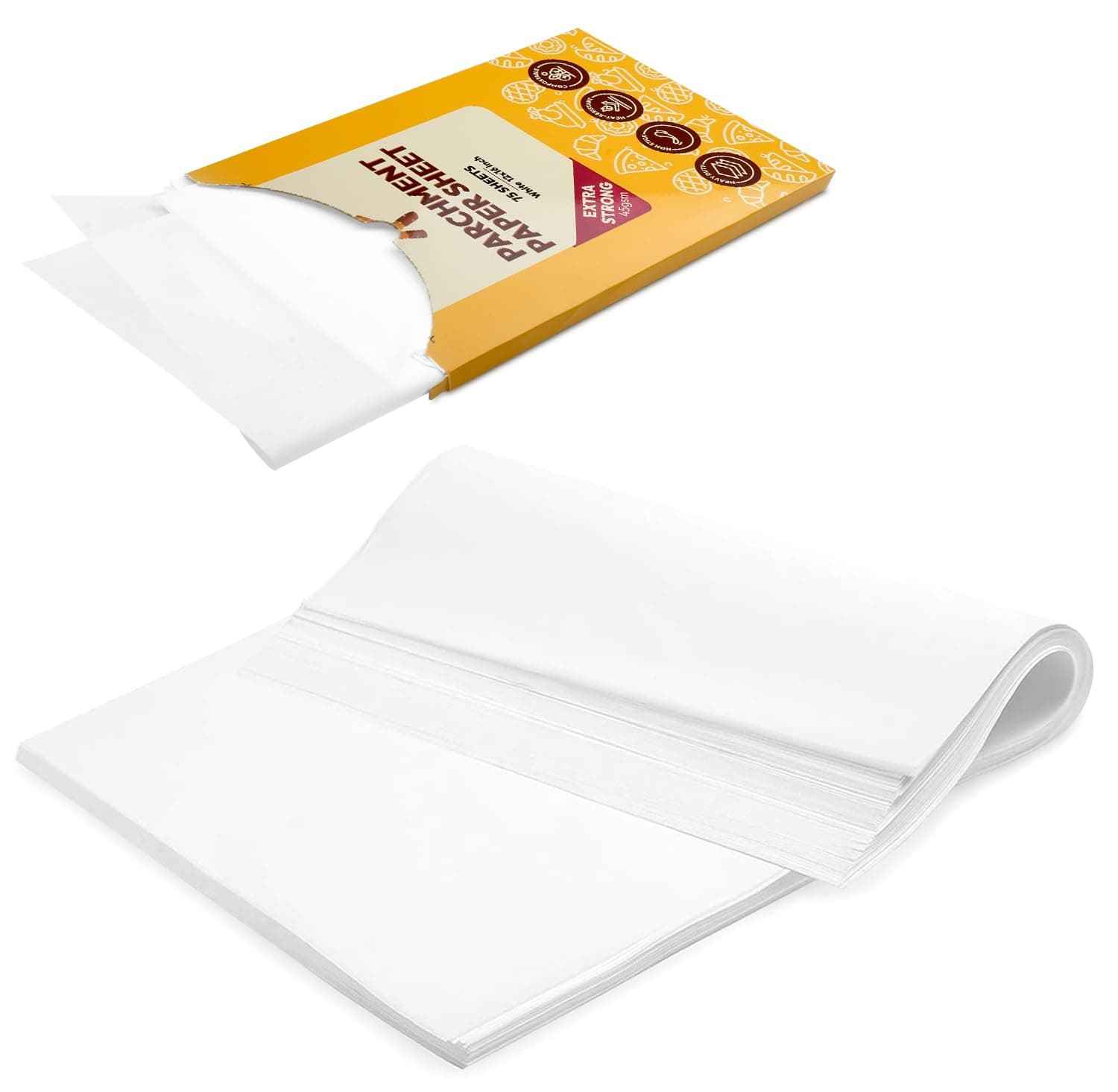 Katbite 75Pcs White Parchment Paper Sheets 12x16IN, Pre-Cut Heavy Duty Parchment Baking Paper, Non-Stick Half Sheet White Baking Parchment Paper for Air Fryer, Baking Cookie Pans, Oven
