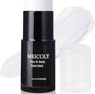 MEICOLY Clown White Face Body Paint Stick(1.06 Oz),Foundation Cream Makeup,Face Paint for Halloween Joker Zombie Vampire Skeleton Skull Special Effects Mime Makeup,White Eye Black Stick for Sports