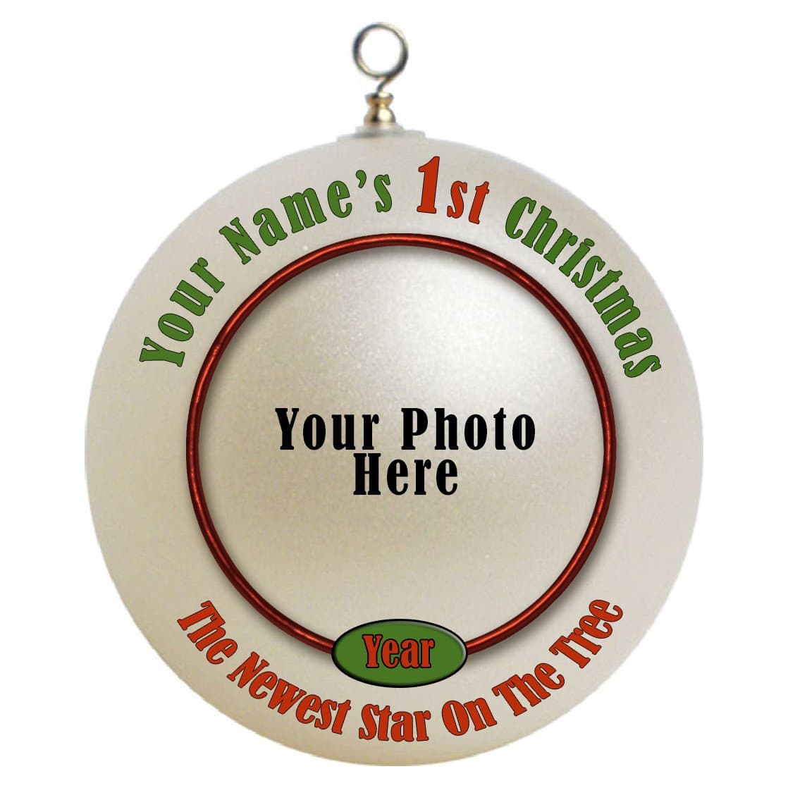 My Pixel Press Custom Personalized Unbreakable Bulb Photo/Picture Baby's First Christmas Ornament Gift Add Photo and Text Border #1
