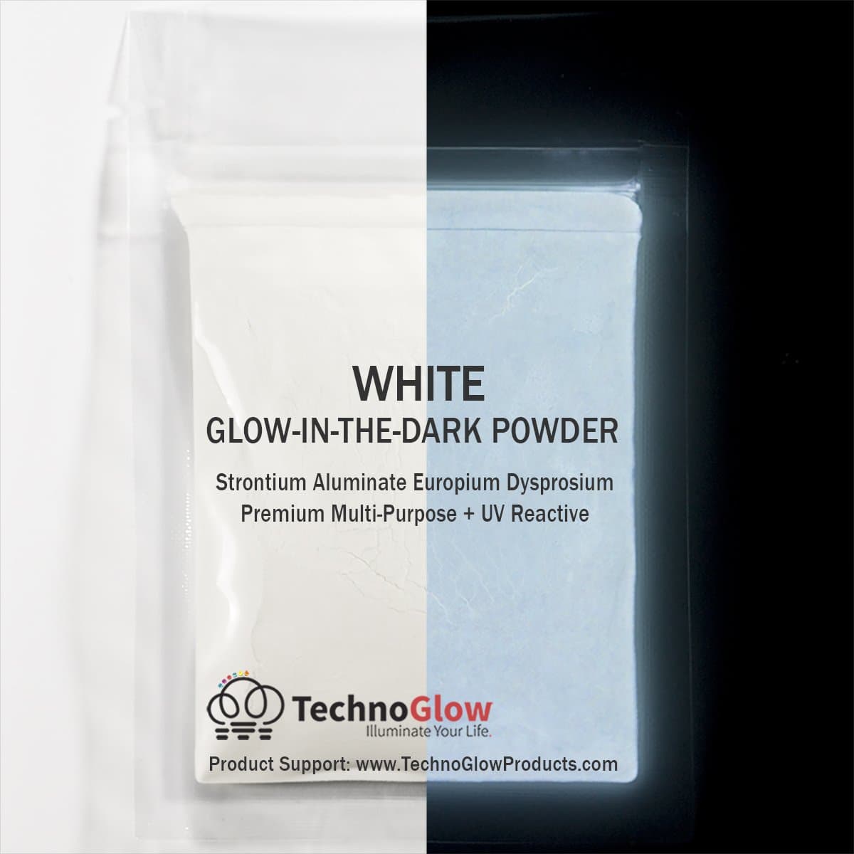 Techno Glow Inc in the Dark & UV Reactive Powder - Multipurpose PRO-Series (Natural White, 60mls (57g))