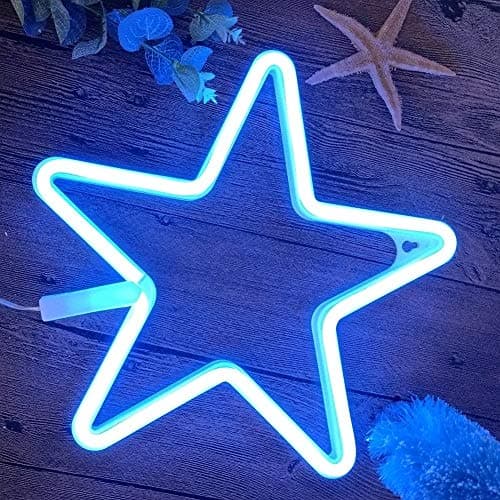 Neon Lights LED Star Signs Light Neon Art Decorative Lights Wall Decor for Children Baby Room Christmas Wedding Party Decoration (Blue)