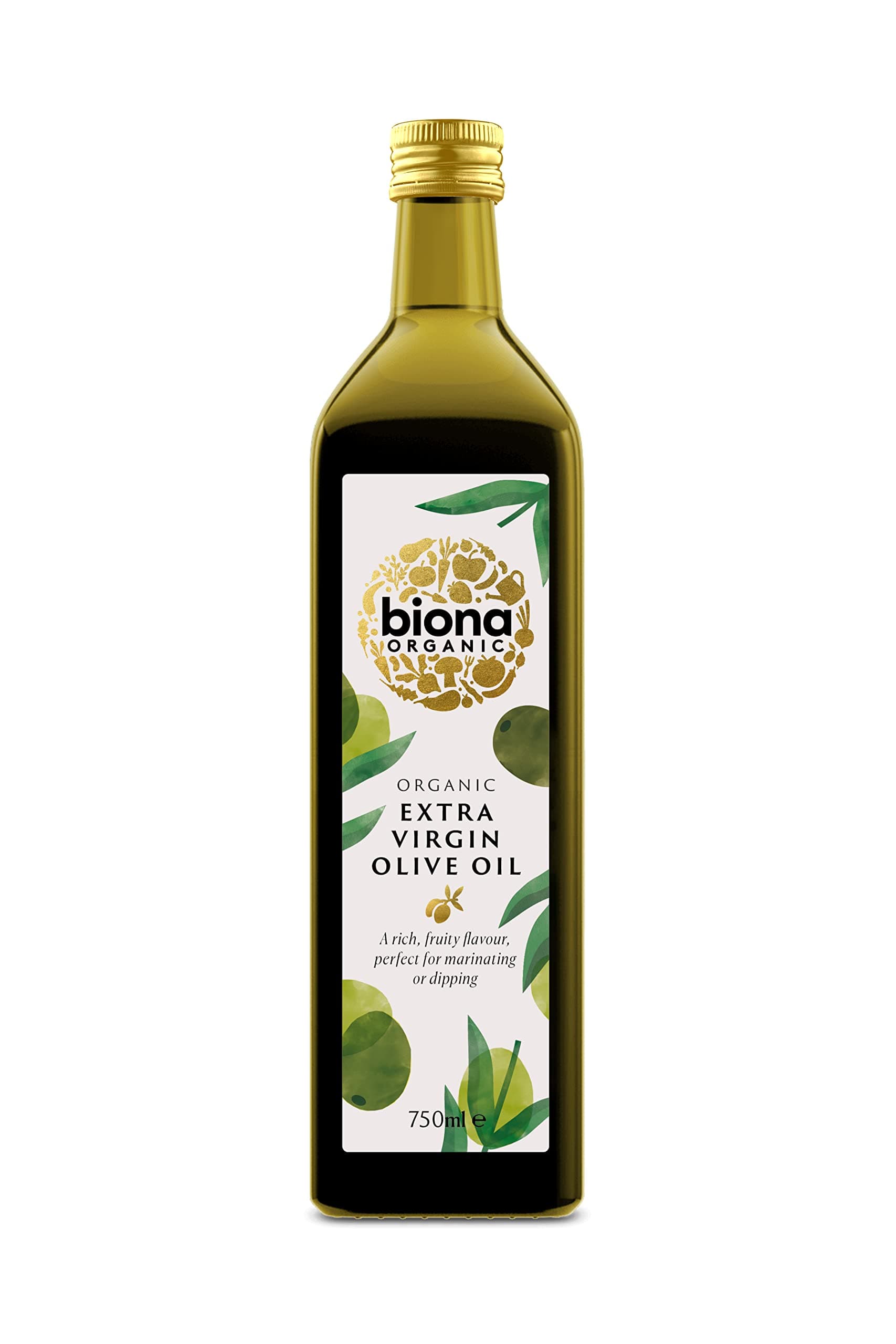 Biona Organic Extra Virgin Olive Oil, 750ml - Cold Pressed - From Organically Grown Mediterranean Olives - Rich Fruity Flavour - For Marinating and Dipping