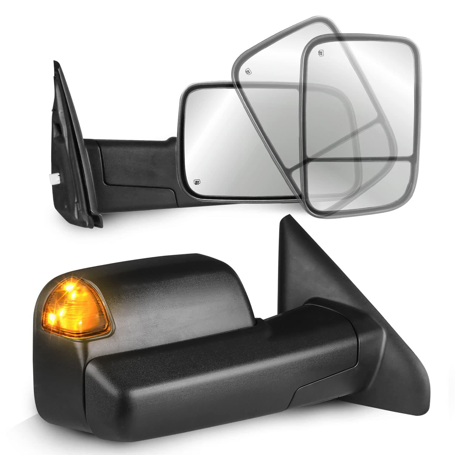 MOSTPLUS Power Heated Towing Mirrors Compatible for 02-08 Dodge Ram 1500 2500 3500 W/Turn Signal Light (Set of 2)(THIS ITEM WILL REQUIRE FURTHER MODIFICATION)